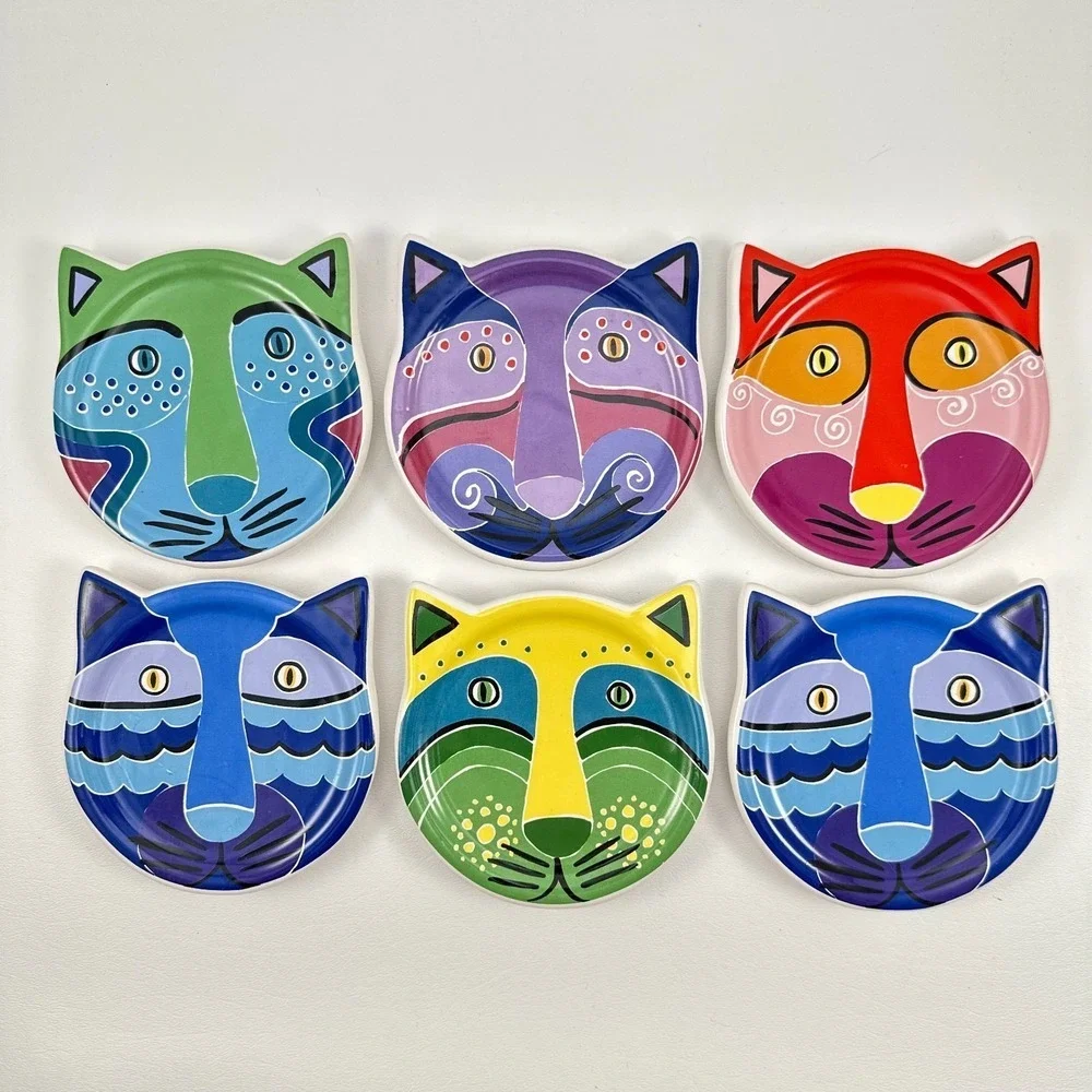 Cat Drink Coasters Ceramic Modern Vibrant Colors 4